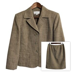 Le Suit 2 piece blazer skirt suit set women's 8P petite brown career office work